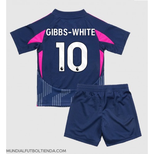 Camiseta Nottingham Forest Morgan Gibbs-White #10 Segunda Equipación Replica 2024-25 para niños mangas cortas (+ Pantalones cortos)